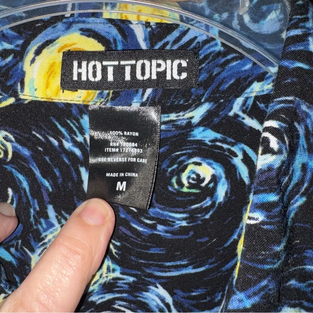 Hot Topic Men's Starry Swirl Short-Sleeve Button-Down Shirt - Navy & Yellow - Picture 4 of 4